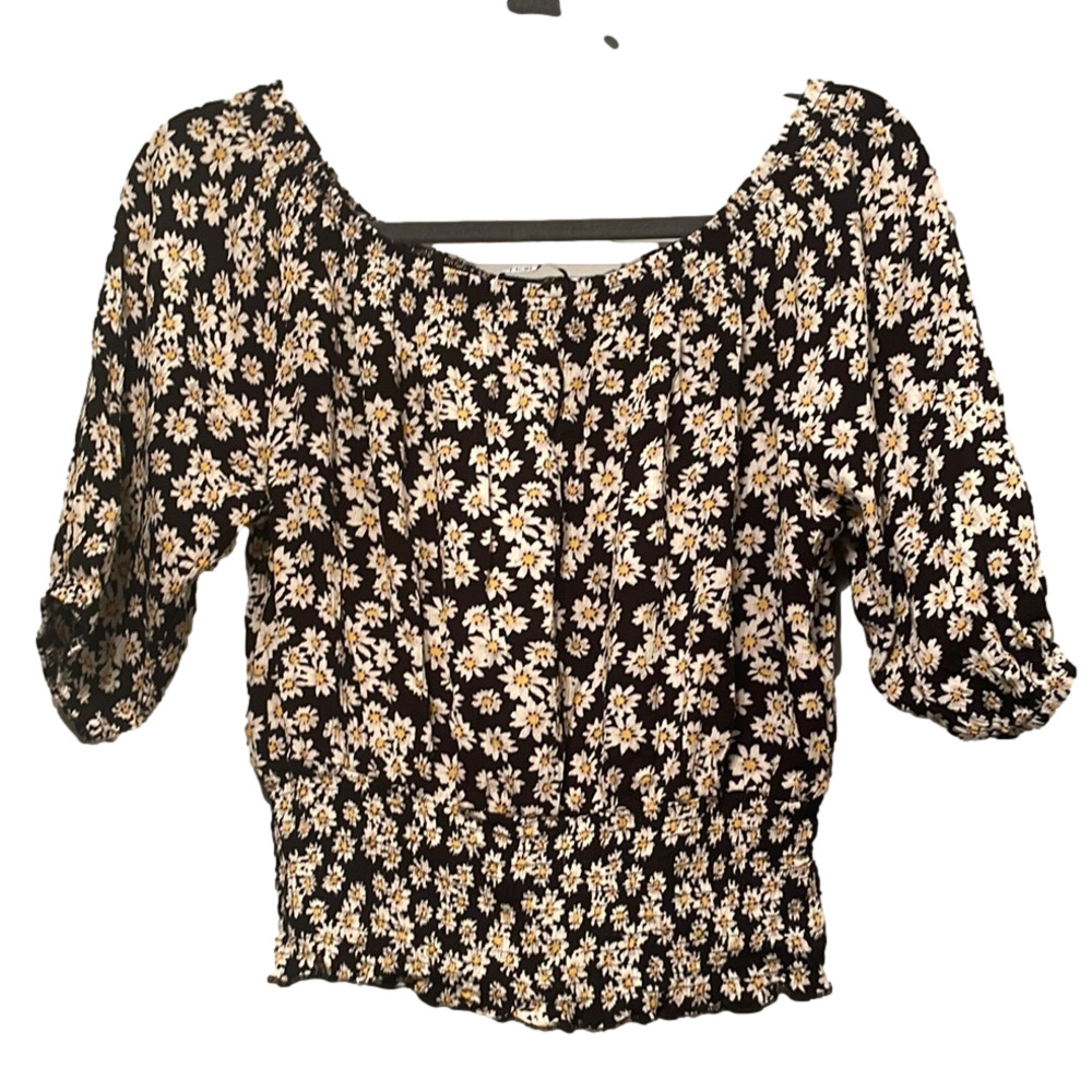 HAILYS DAISY CROP BLOUSE SIZE L Floral Black and White Women's Top